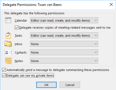 Outlook Delegation Granular