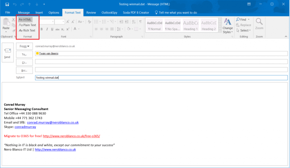 Outlook Mail Format
