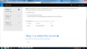 Office 365 Add Domain TXT Verify