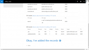 Office 365 Additional DNS Bottom