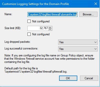 Windows Firewall not writing to its logfiles